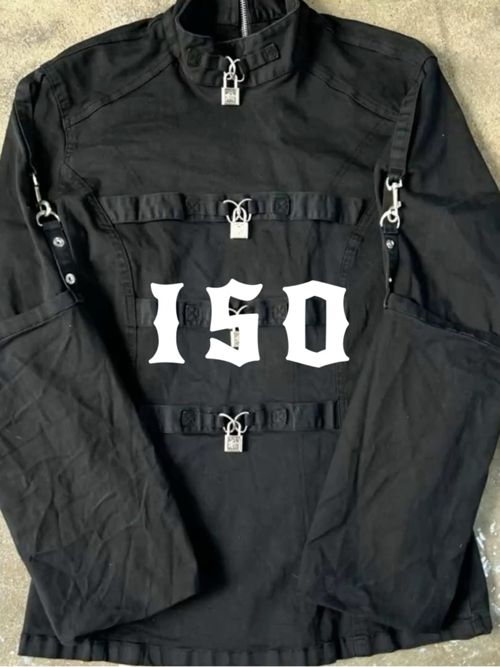 Black Men's Strapped Jacket with Lock Details